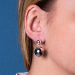 Boucles d'oreilles perles nacre noire couronnées argentées
