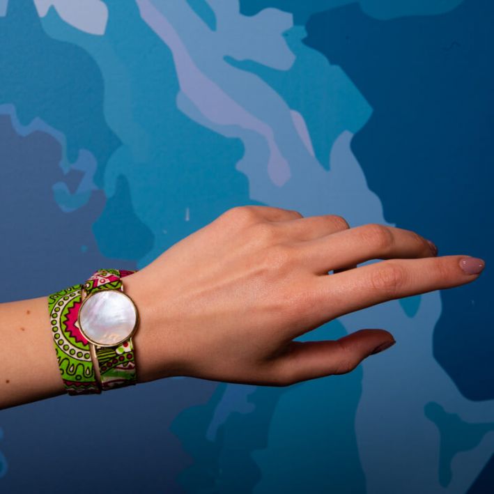 Bracelet médaille de nacre et son ruban à nouer - Mexique 2