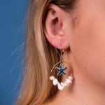 Boucles d'oreilles créoles étoile de mer et perles turquoise