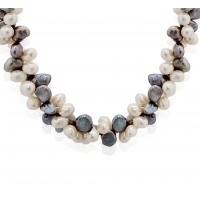 Collier Perles rares Pétales grises et blanches