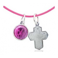 Collier rose médailles Sainte Marie et croix