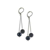 Boucles d'oreilles Perles et Shamballa noir