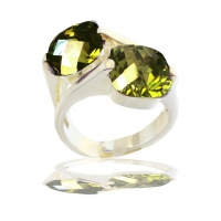 Bague Toi et Moi cristal facetté vert péridot