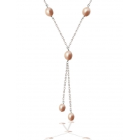 Collier Cravate perles pêche sur chaîne argentée