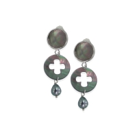 Boucles d'oreilles Clip Trèfle nacre noire