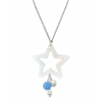 Sautoir étoile de mer nacre blanche et shamballa bleu