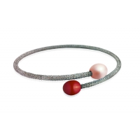 Bracelet jonc perles de culture rose