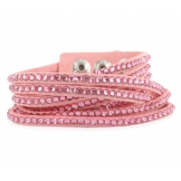 Bracelet élégance cuir rose et strass