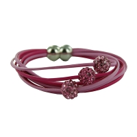 Bracelet fête multicuir et shamballa rose