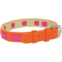 Bracelet cuir orange surpiqué fushia