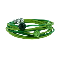 Bracelet fête multicuir et shamballa vert