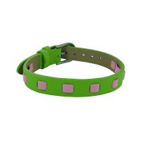 Bracelet cuir anis surpiqué rose