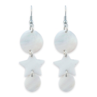 Boucles d'oreilles tryptique de nacre blanche motif cercle et étoile