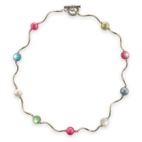 Collier perles de nacre et shamballas multicolores sur tubes