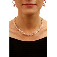 Collier 3 rangs perles de culture et de rocaille roses, pêches et parmes