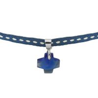 Collier croix cristal bleu céleste