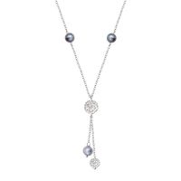 Collier cravate Strass shamballas scintillants argenté et perles de culture