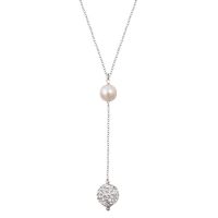 Collier cravate duo de gouttes pétillantes shamballa et belle perle de culture blanche