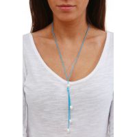 Collier Cravate perles baroques blanches sur cordon bleu