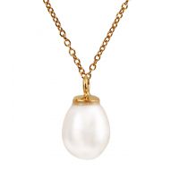 Collier une perle de culture forme goutte sur chaine dorée