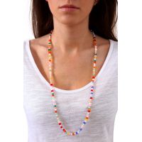 Sautoir alliance de perles de culture et de cristal multicolore