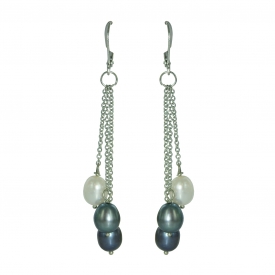 Boucles d'oreilles trio de perles de culture grises