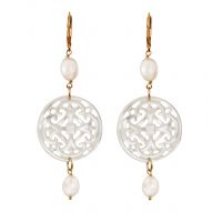 Boucle d'oreilles filigrane croix de nacre blanche sur doré