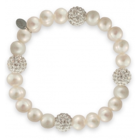 Bracelet élastique perles de culture et shamballa blancs