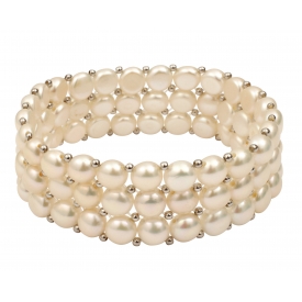 Bracelet Manchette 3 rangs perles de culture blanches