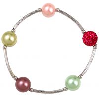 Bracelet perles de nacre et shamballas rose sur tubes