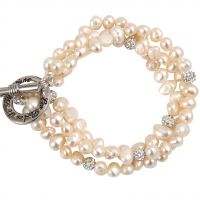 Bracelet Prestige trois rangs de perles de culture et shamballas