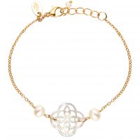 Bracelet filigrane trèfle de nacre blanche sur doré