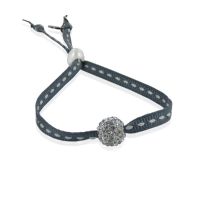 Bracelet ajustable strass shamballa gris ruban sellier