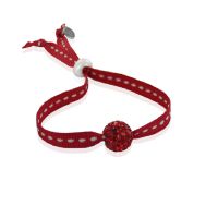 Bracelet ajustable strass shamballa rouge ruban sellier