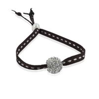 Bracelet ajustable strass shamballa blanc ruban sellier