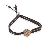 Bracelet ajustable strass shamballa chocolat ruban sellier
