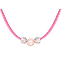Collier double cordon rose perle nacre blanche et shamballas