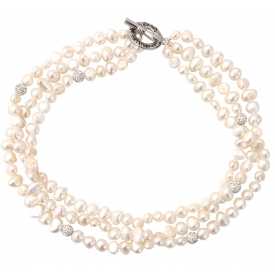 Collier Prestige trois rangs de perles de culture et shamballas