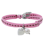 Bracelet breloque nacre coeurs ruban sellier rose