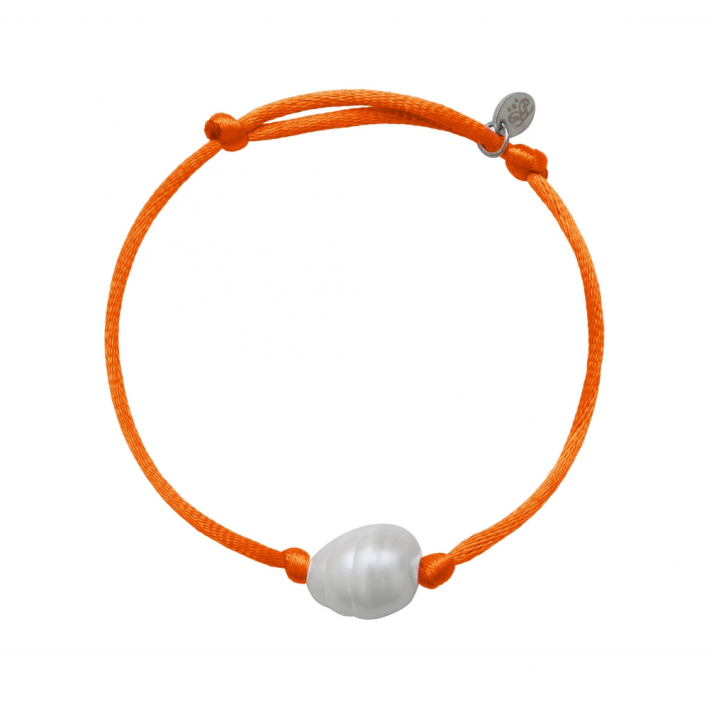 Bracelet une perle sur cordon satiné orange