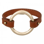 Bracelet cuir marron et anneau acier plaqué or