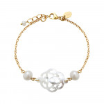 Bracelet filigrane de nacre d'eau de mer sur chaîne dorée
