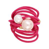 Bague multi rangs élastique rose et duo de perles de nacre blanche et rose