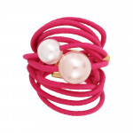 Bague multi rangs élastique rose et duo de perles de nacre blanche et rose