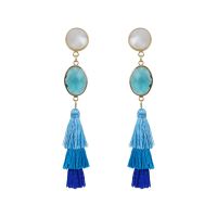 Boucles d'oreilles clip trio de pompons bleus et cristal