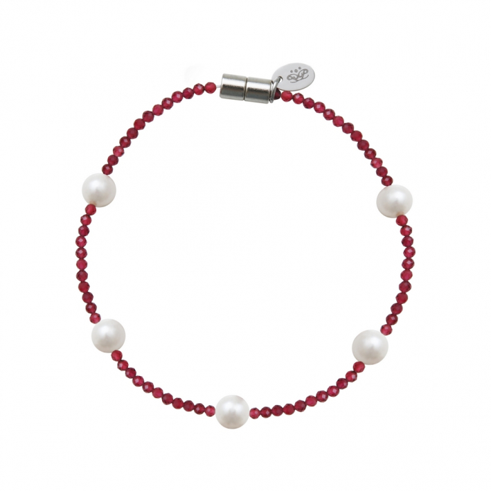 Bracelet cristal étincelant rose rubis et perles