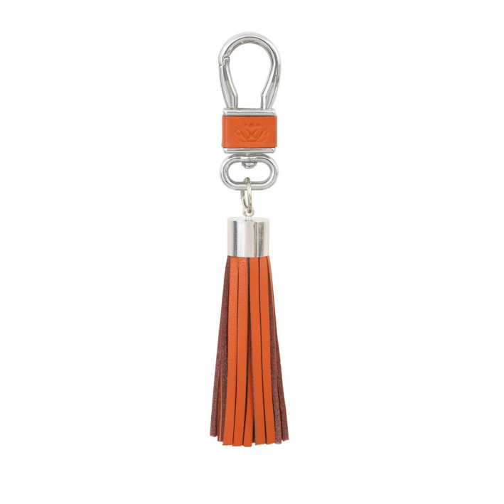 Porte clés cuir et pompon orange