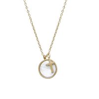 Collier médaille nacre d'eau de mer et pampille coeur sur plaqué or