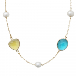 Collier éclats de cristal scintillants et perles sur doré