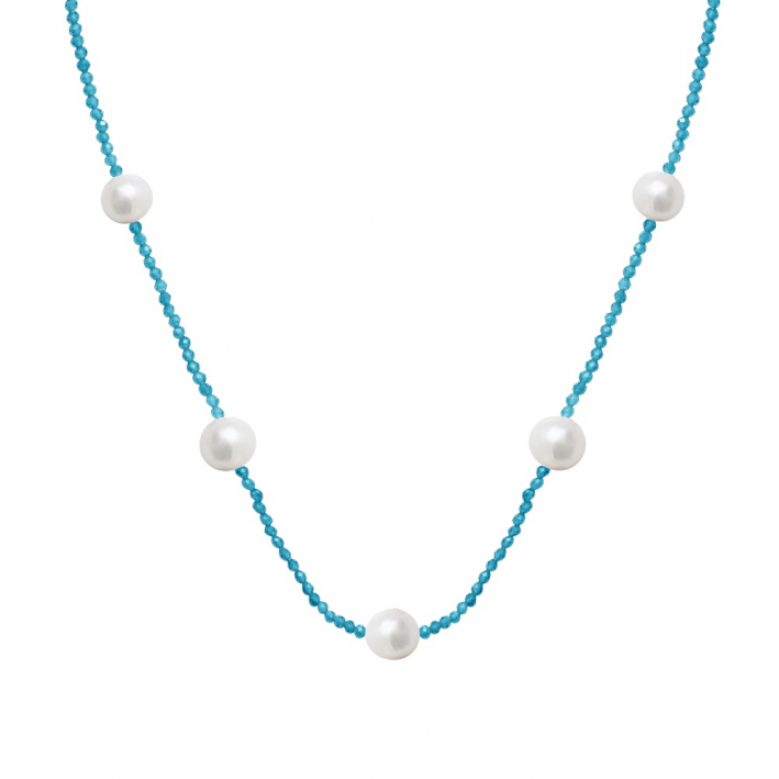 Collier cristal étincelant bleu turquoise et perles 2